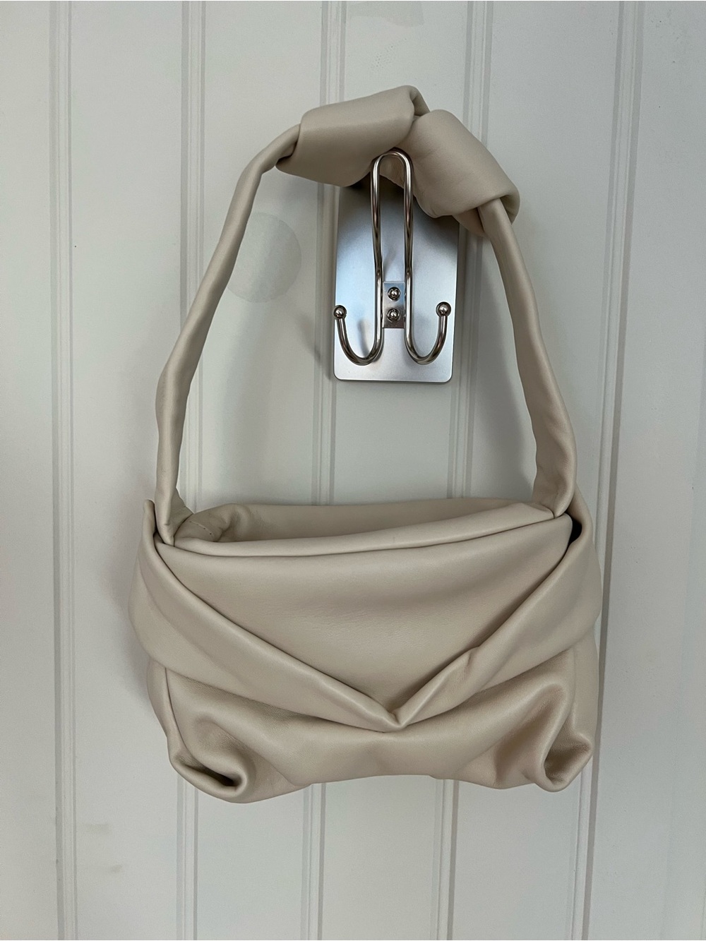 STAUD Cream Knotted Mini Shoulder Bag